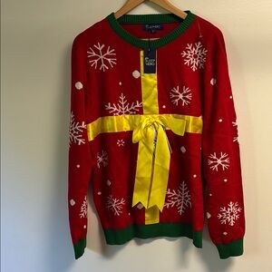 Sleep hero ugly Christmas sweater Snowflake with Yellow Ribbon sz L NWT